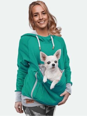 Roodie Pet Pouch Hoodie Long Sleeve Small Pet Cotton/Poly Teal Adult Size Medium